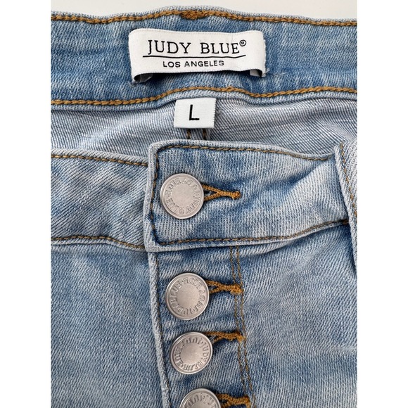 Judy Blue Distressed Denim Button Fly Shorts Light Wash High Rise Women's L EUC - Picture 3 of 8